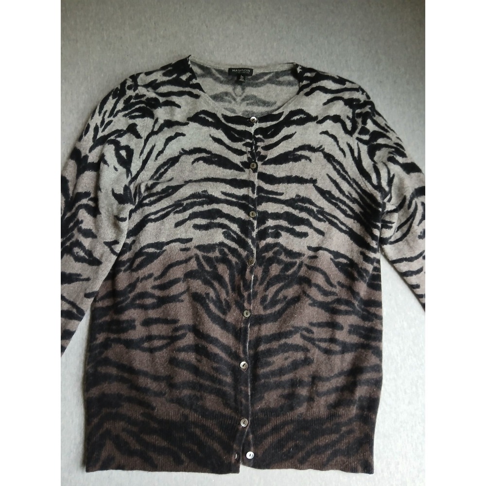 Madison Cashmere Sweater Large Cardigan Animal Print Soft Knit Layers Boho